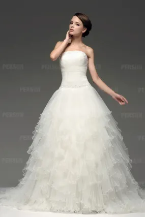 Robe bustier à volants ruchée en organza blanche