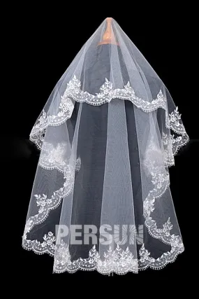 Voile de mariée classique 1 couche broderie applique en tulle